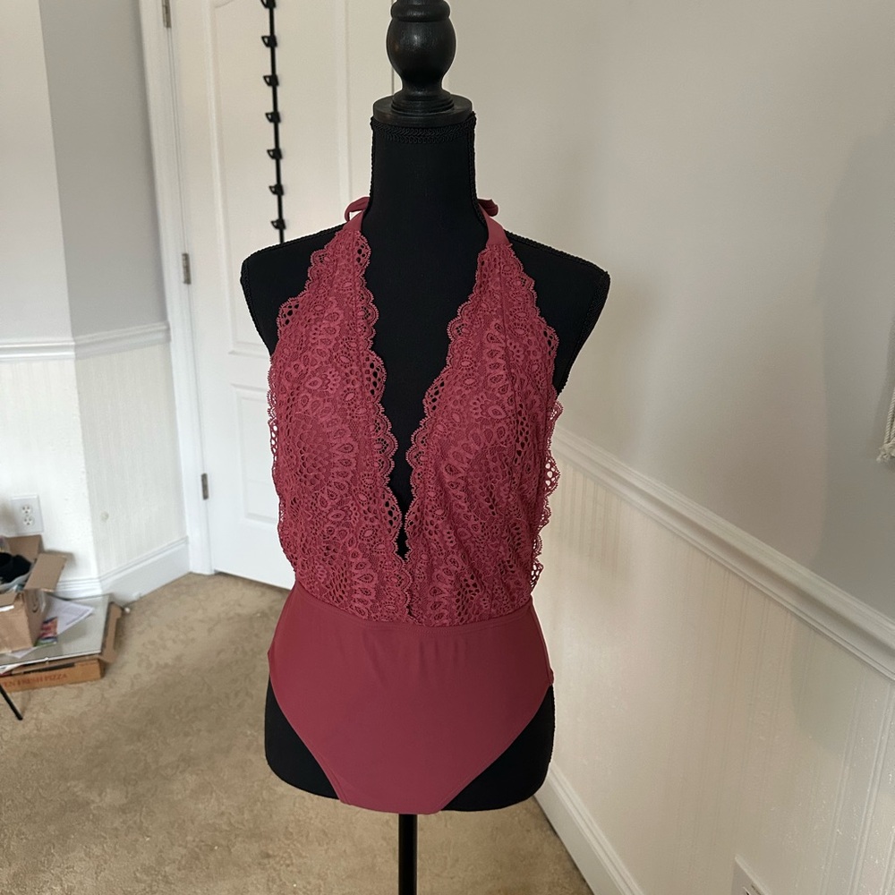 Xhilaration - Lace Halter Neck Bodysuit/Swimsuit